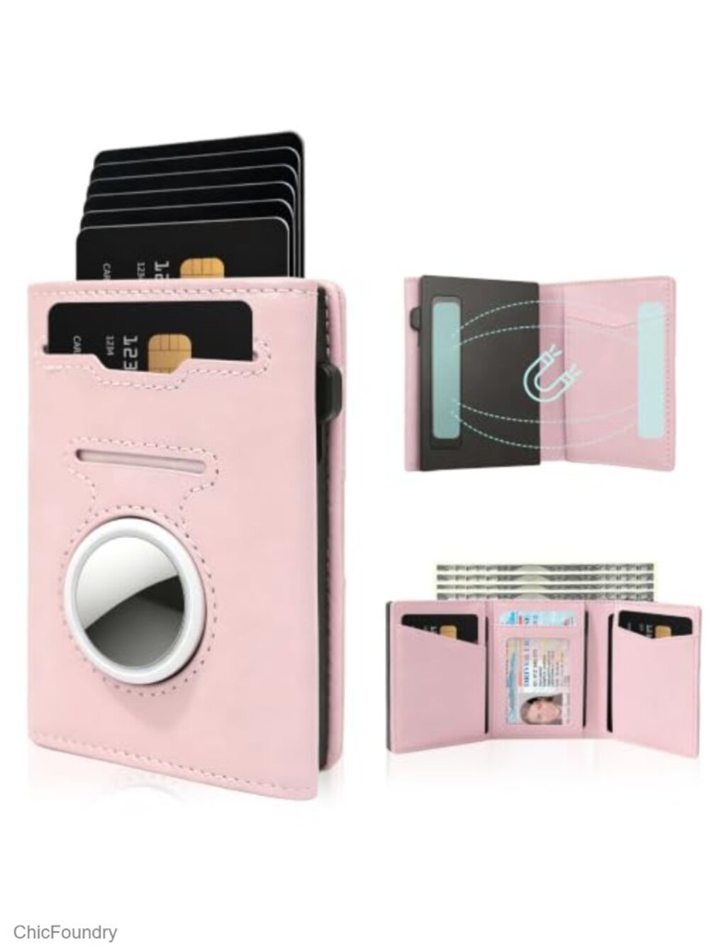 Pop-Up Wallet with AirTag Holder, RFID Blocking Leather